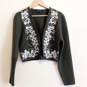 Karen Kane  Vintage Embroidered Wool Cardigan  Size Petite